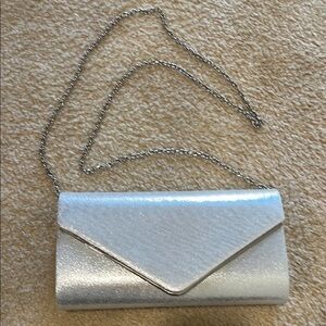Silver Evening Clutch with Chain Strap and Envelope Design